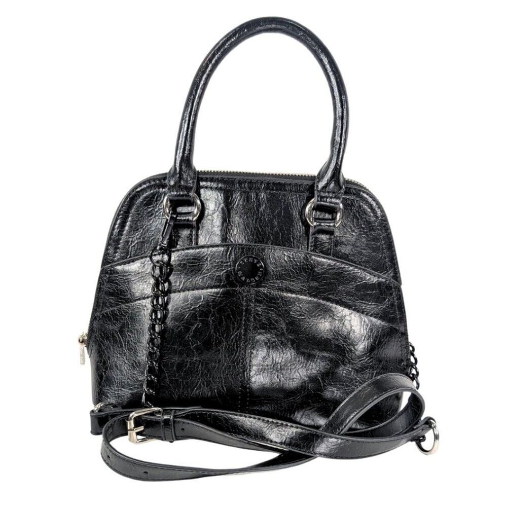 Steve Madden Black Vegan Leather Small Dome Satchel Crossbody Purse
